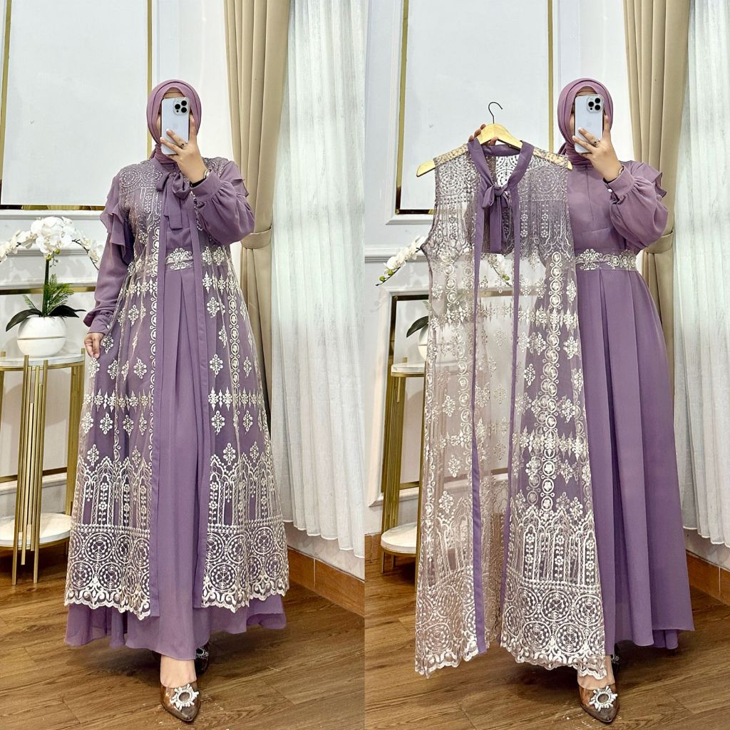 Dress Brokat Kombinasi Ceruty Babydool Premium High Quality Mewah Elegant Gamis Pesta Kekinian