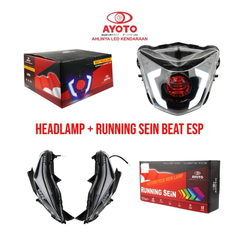 SEPAKET  AYOTO LAMPU HEADLAMP PLUS RUNNING SEIN BEAT ESP TAHUN 2016-2019 PROJIE BILED BEAT ESP