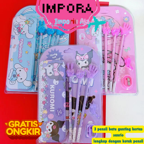 

[READY] PENSIL SET SANRIO KUROMI CHINAMOROL MELODY - SET ALAT TULIS 7 IN 1 + KOTAK PENSIL MOTIF SANRIO ATK Set Kuromi
