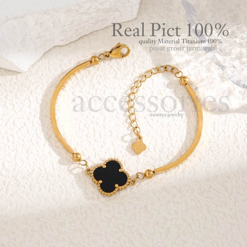 pusat grosir ecer - Gelang plated clver GOLD titanium