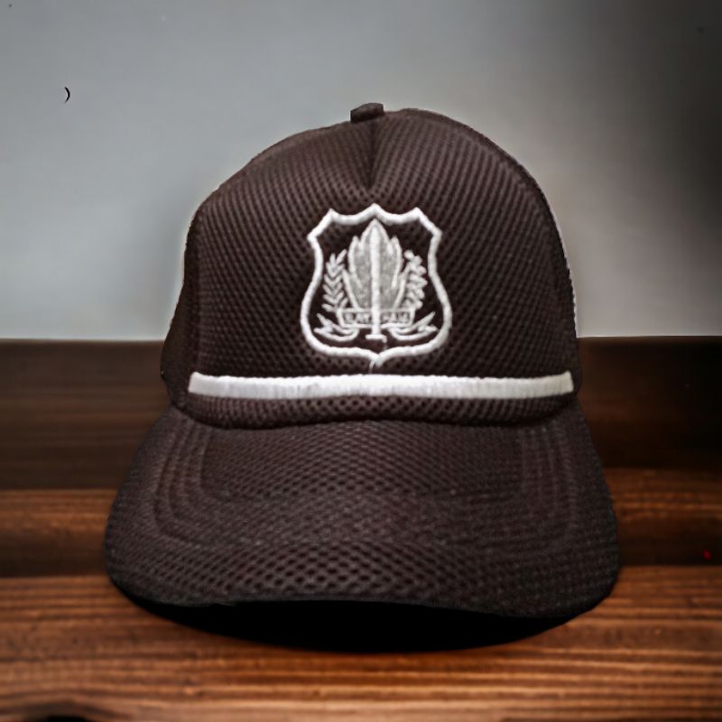 topi satpam list putih coklat topi satpam terbaru coklat