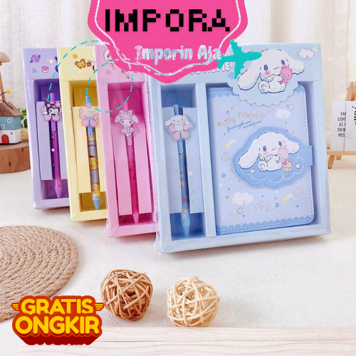 

2 in 1 Gift set notebook sanrio magnet/ Buku tulis cute kuromi cinnamorol