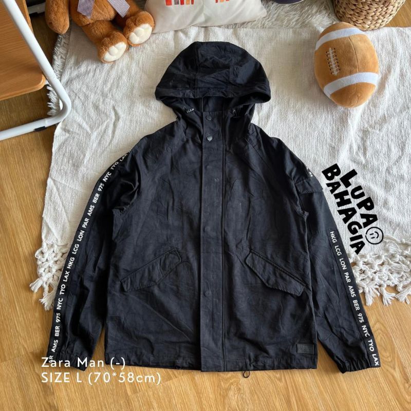 ZARA MAN Black Canvas Parka Jaket size L | 100% Original