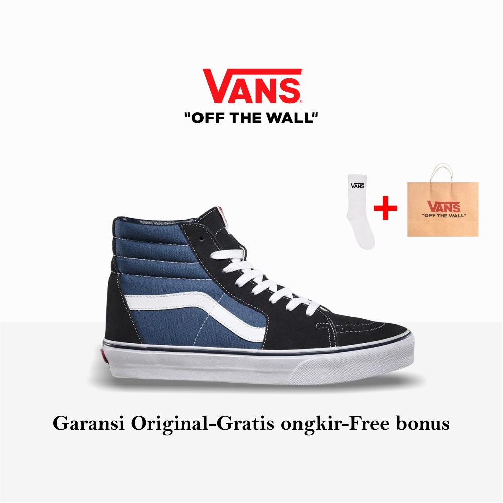 SK8 High Classic Navy White Pria Wanita Original 100% BNIBWTGlobal Market S K 8 Hi Clasic Biru Ori