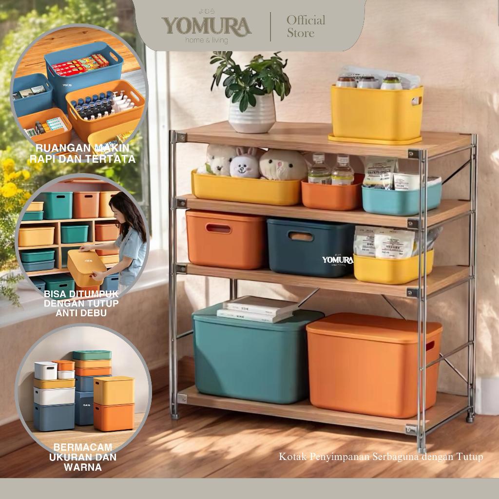 YOMURA Kotak Penyimpanan Serbaguna dengan Tutup Warna Tumpuk Susun/ Storage Box Organizer/ Wadah Tem