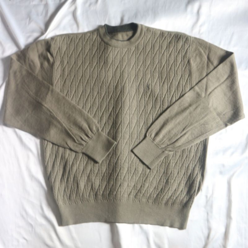 YSL Yves Saint Laurent Knitwear Bahan Adem Tebal (ada minus) Timbul Pattern Textured Green Army Oliv