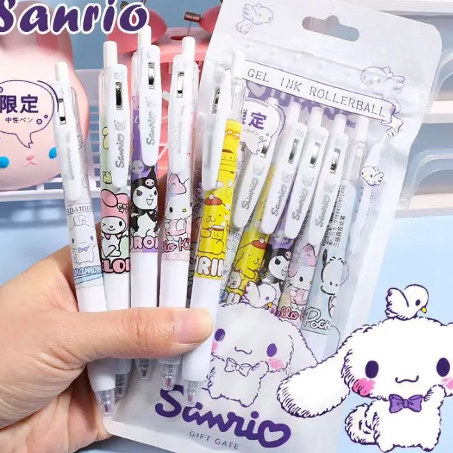 

TERKENAL 6 pcs Pulpen Gel Sanrio 5mm Pen Mekanik Jel Fancy Cinamoroll Kuromi