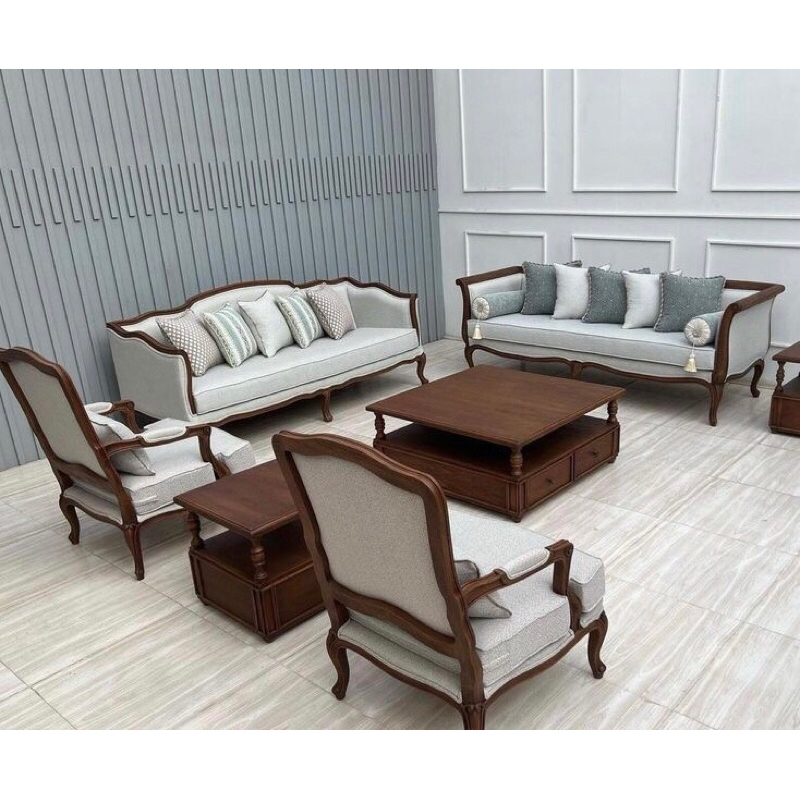 Set Kursi Tamu Minimalis Set Sofa Ukir Minimalis Kayu Jati Busa Dudukan Tebal