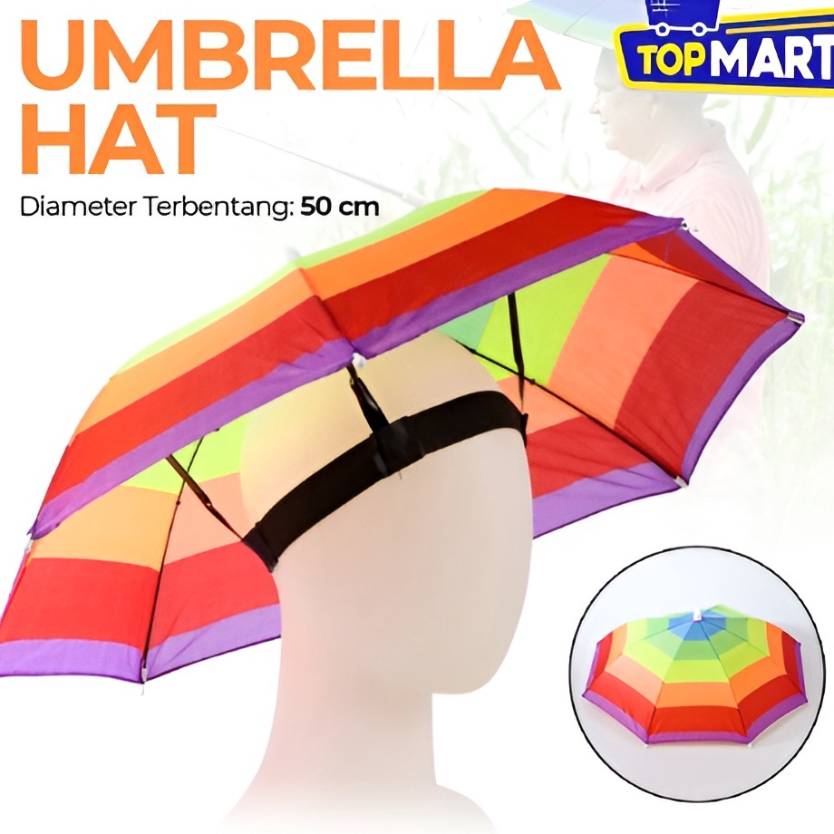 Pasti Populer  Topi Payung Kepala 5cm Anti UV Mancing Traveling Golf Outdoor Payung Kepala AnakAnak 