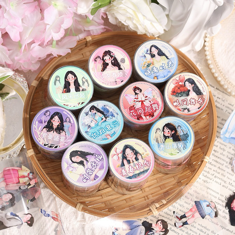 

(2AB) washi tape selotip TRANSPARAN character karakter kartun anime perempuan journaling