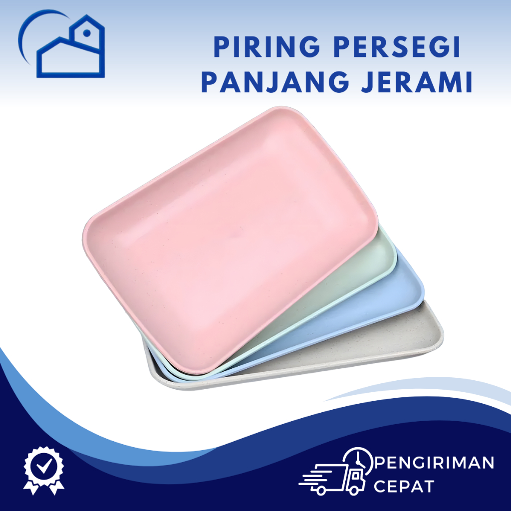 HOMESTATION - Piring Makanan Buah Set Warna Warni Bahan Jerami Piring Persegi Jerami Piring Makan