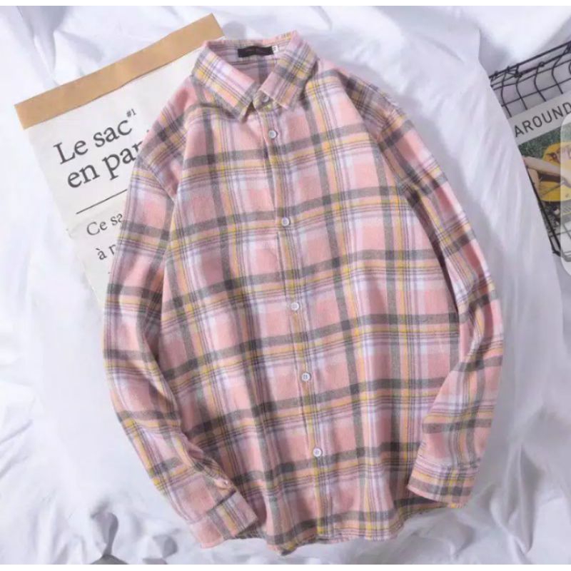 Bisa COD Kemeja Flannel Wanita Lengan Panjang Nyaman Dipakai Kemeja Kotak Wanita Terbaru Kemeja Flan