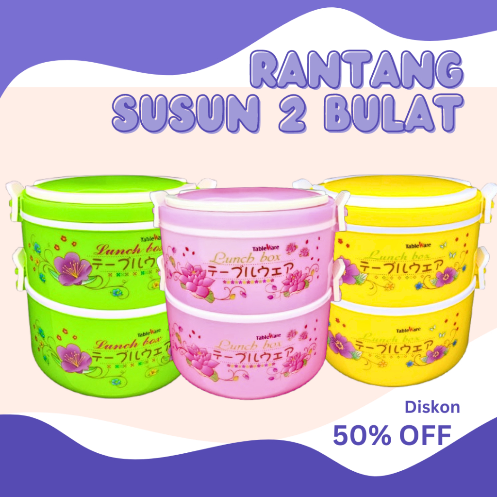 Rantang Susun Gagang Plastik Piknik Makan | 2 Susun Bulat Lucky Bird