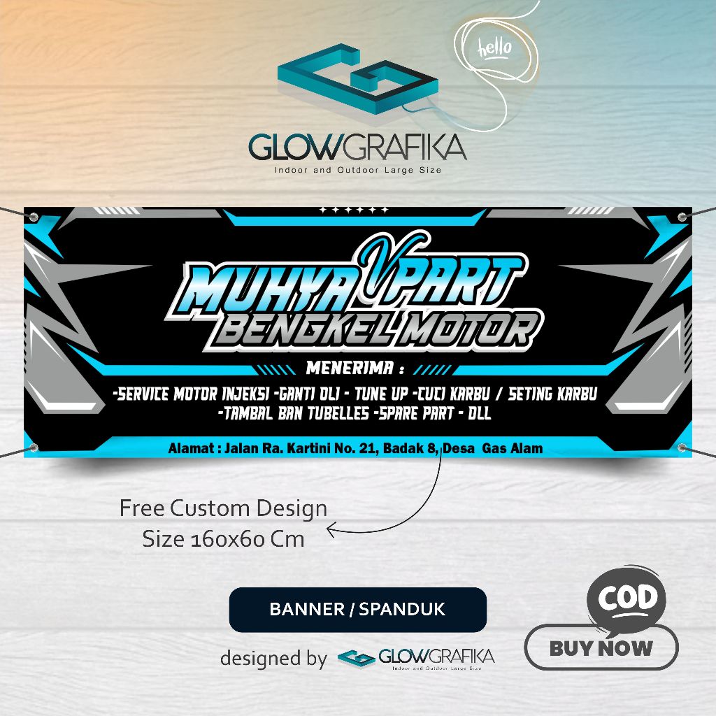 Cetak Spanduk Banner Bengkel Custom Nama