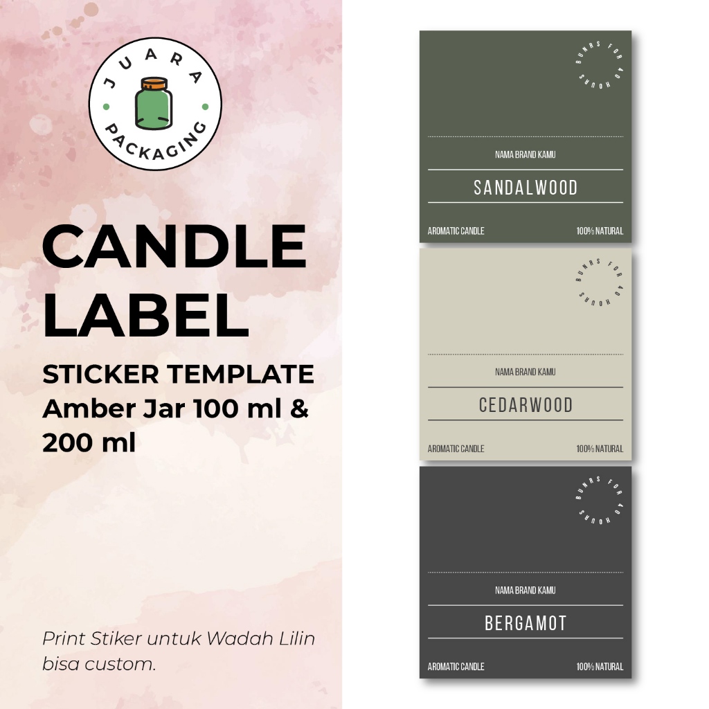 

[COSTUM] Print Candle Label Sticker Template untuk Jar Amber Kaca 100ml 200ml Simple Style Wadah Lilin Kaca Amber 100ml 200 ml