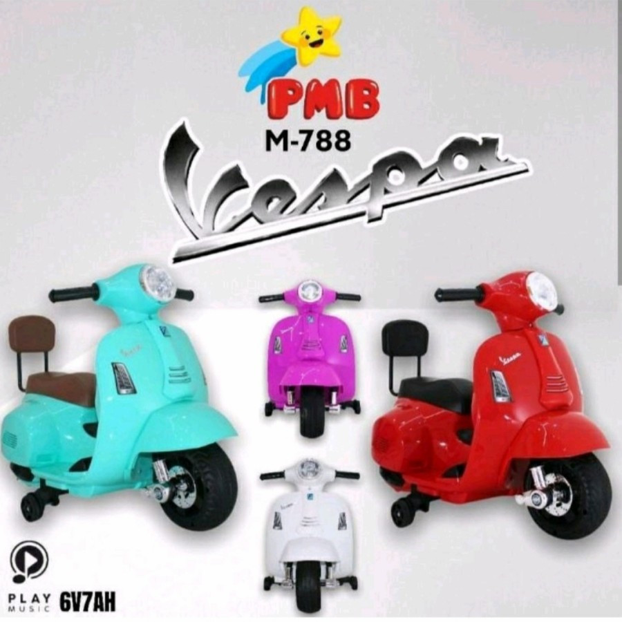 Mainan Anak Motor Listrik VESPA M788 PIAGGIO MOTOR AKI