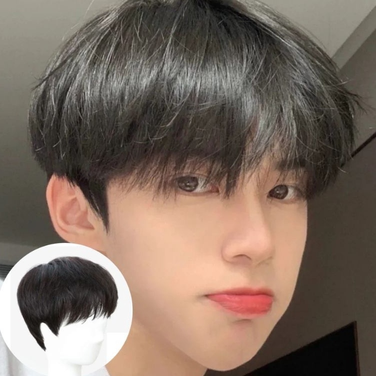 Borong Promo  Wig Pria Pendek Rambut Pendek Hitam Natural Fullkepala model Cowok korea