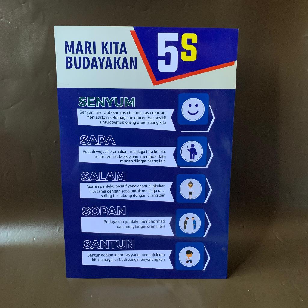 Poster Budayakan 5S | Poster Peraturan Sekolah Kantor Perusahaan | Senyum Sapa Salam