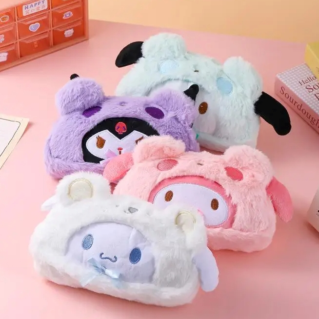 

[Artopia] Tepak Pensil Hoodie Sanrio Boneka Plush Kuromi My Melody Pochacco Cinnamoroll Hello Kitty Bulu Lucu Pencil Case Wadah Tempat