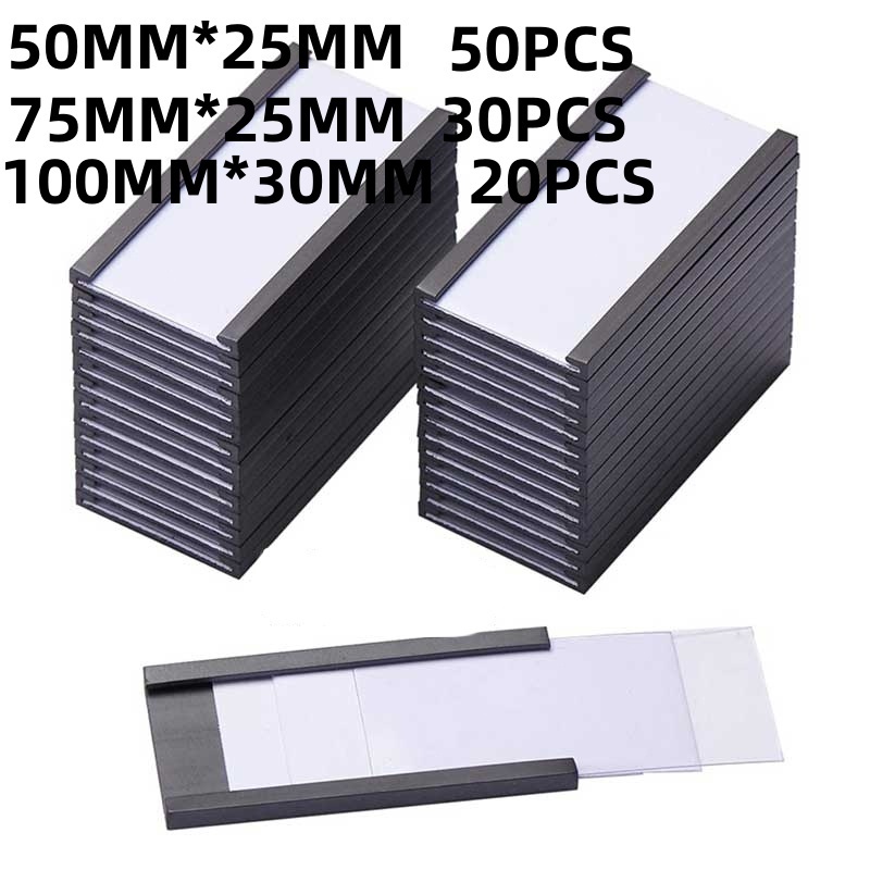 

50pcs Magnetic Label 100*30mm/75/50mm*25mm Holders with Data Card Holders Label Magnetik Dengan Pelindung Plastik