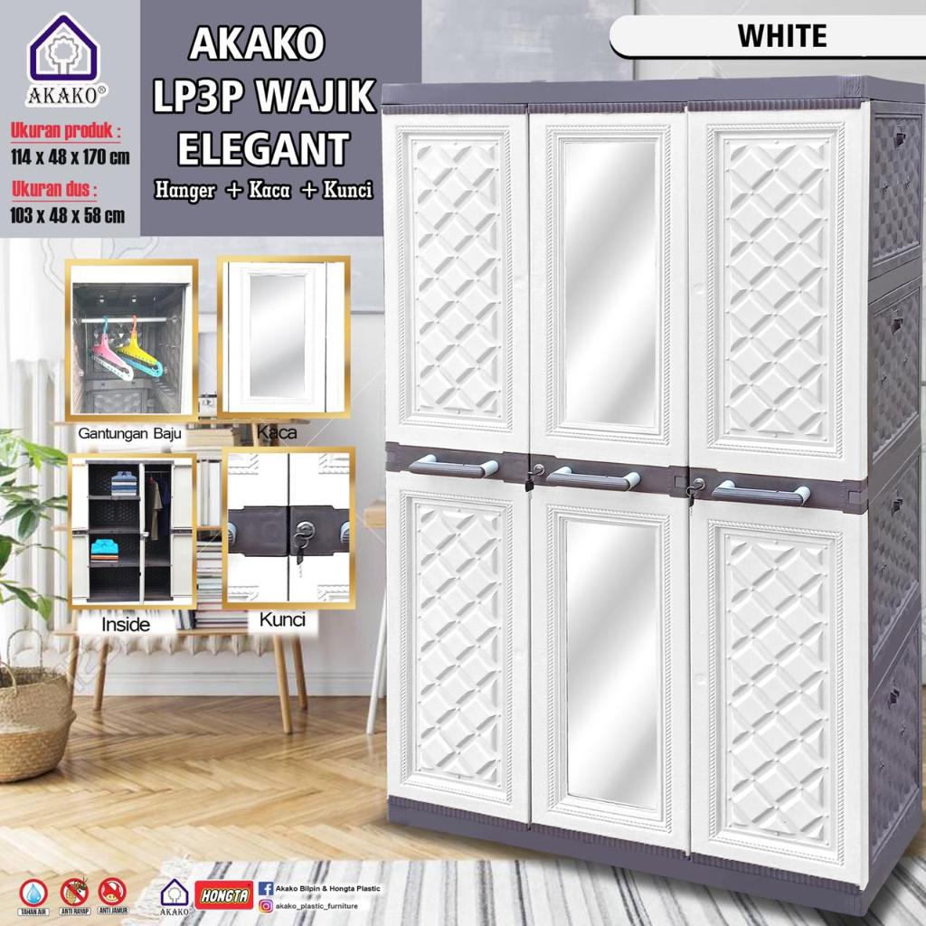 lemari akako 3 pintu elegant kunci + kaca