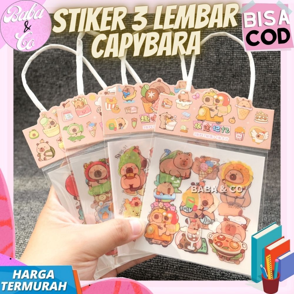 

STIKER CAPYBARA 3 LEMBAR 1 SET 3 STICKER CAPYBARA LUCU UNIK STIKER LABEL MINI PAPERBAG STIKER KAPIBARA