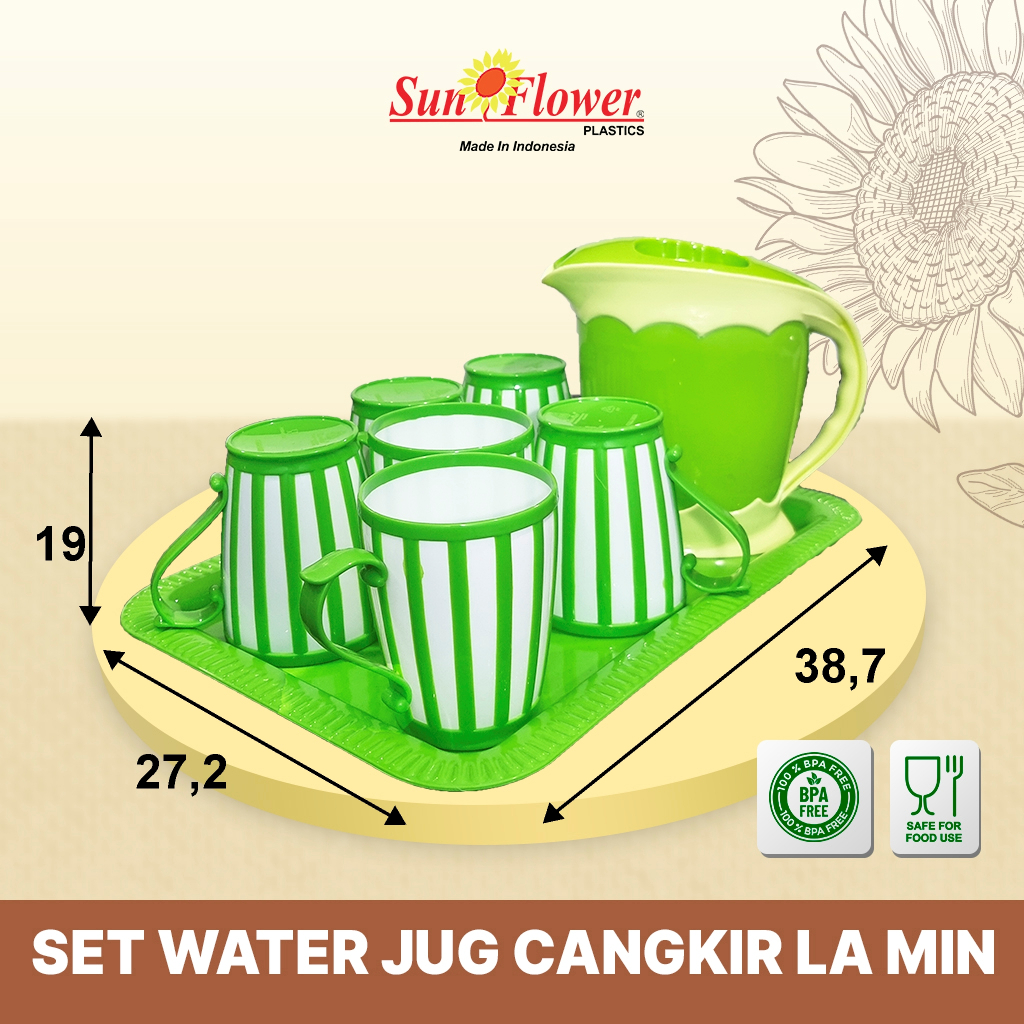 CANGKIR NAMPAN LAMIN SET Sunflower Plastik Tea/set Murah / Teko set plus cangkir + Nampan