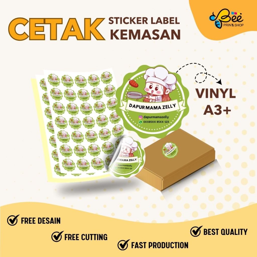 

STIKER LABEL KEMASAN / Cetak Stiker Label Bulat / Cetak Stiker Custom / Stiker Label Logo Makanan / BAHAN VINYL / FREE CUTTING KISS CUT