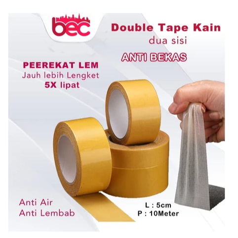 

[BEC] Double Tape Kain Dua Sisi Tanpa Bekas Merk B.E.C House Isolasi 2 Sisi Solatip Tape