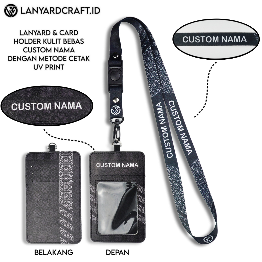 V4 Id Card Holder Leather Custom + Lanyard Custom Nama Tribal Series Gantungan Tali Lanyard Holder I