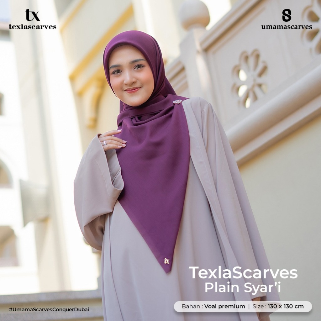SYARI POLOS  TEXLA SCARVES BOX FREE BROOCH BY UMAMA SCARF Jilbab Umama Kerudung Voal Premium LC 130X