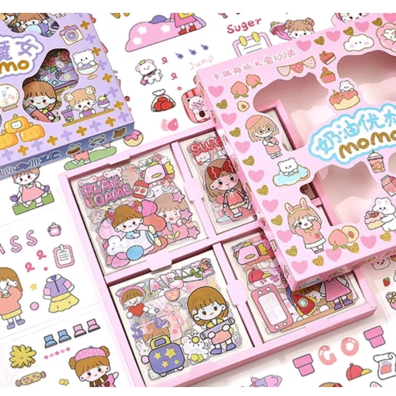 

Sticker MOMO Rainbow Mix 4 Warna Original waterproof Stiker Kartun Korea Anti Air Original isi 100pcs