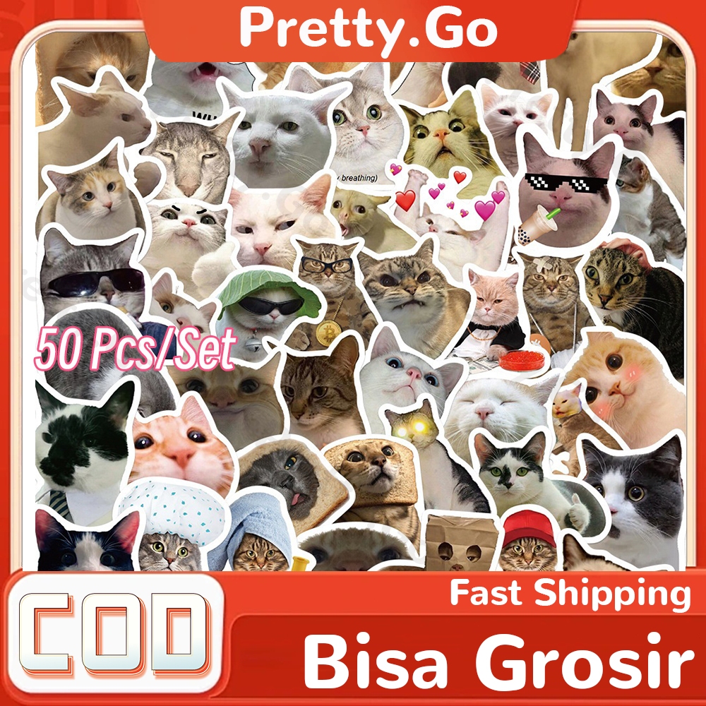 

50Pcs Emotikon Kucing Stiker Anti Air Stikers Berperekat Anti Air Sticker Decal Buat Motor Helm Buku Journal Koper Casing HP Laptop Botol Minum