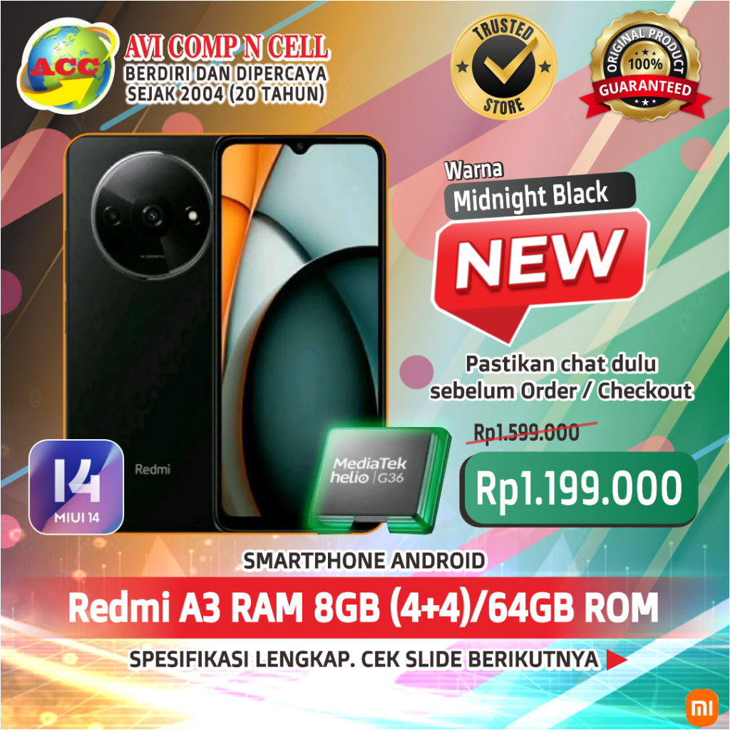 Redmi A3 Midnight Black RAM 8GB(4+4) 64GB Internal ROM Android14/MIUI