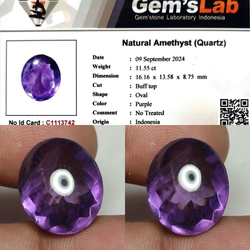 Natural Amethyst Quartz Kecubung Borneo Kalimantan 11.5ct GLI Material Crystall Nice Color Full Lust