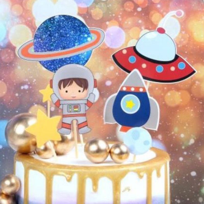 Topper kertas astronot hiasan kue tart cupcake tancapan kertas motif astronot topper astronot kertas