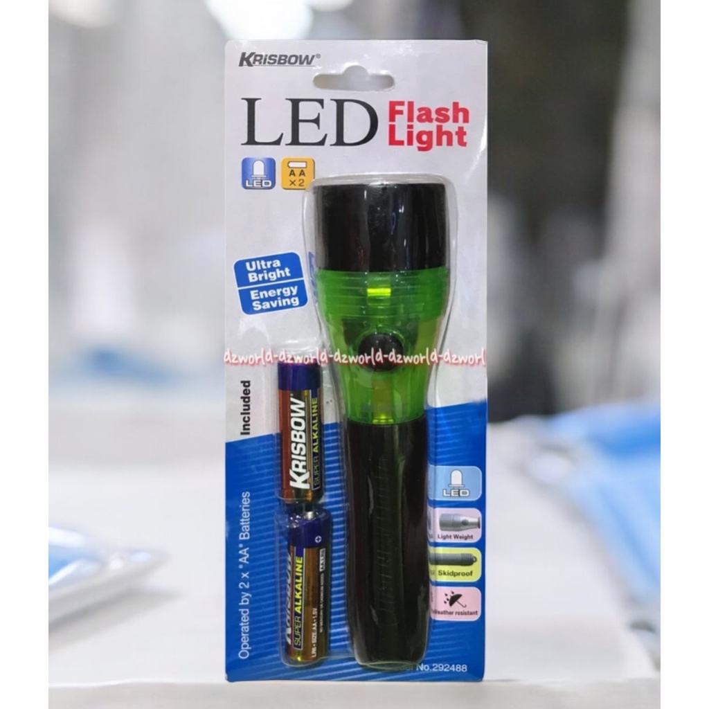 Krisbow Flash Light Senter Led Senter Baterai Dengan Desain Minimalis Hijau