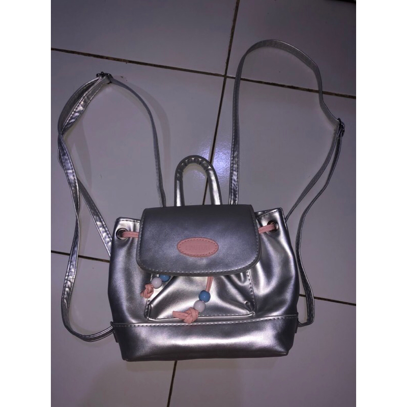 preloved tas ransel mini silver