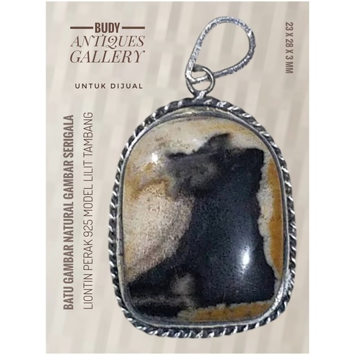 Liontin Perak 925 Natural Batu Akik Garut Gambar Serigala
