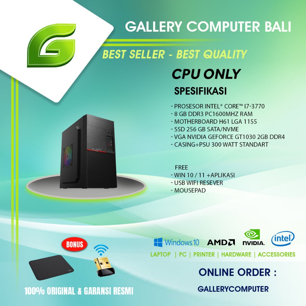 ( cpu only + vga gt1030 ) komputer pc rakitan intel core i7