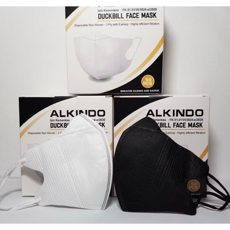 Masker Duckbill Alkindo 50 pcs | Duckbill Alkindo putih 50 pcs| Duckbill Mouson Hitam 50 pcs