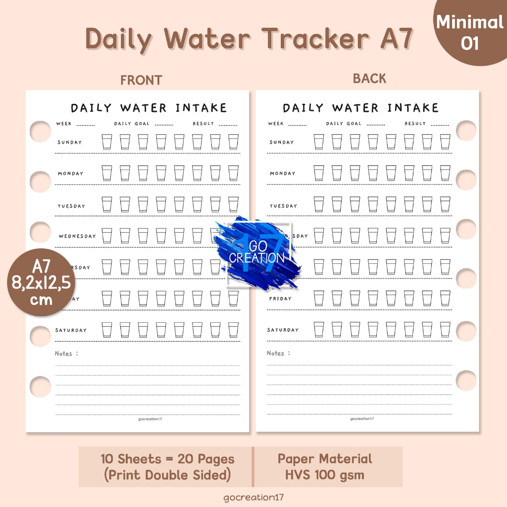 

Buku Planner Refill Kertas Isi Binder Water Tracker Simple Minimalis A7