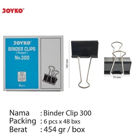 

1 kotak (6pcs) Binder Clip 300 Joyko Penjepit Kertas