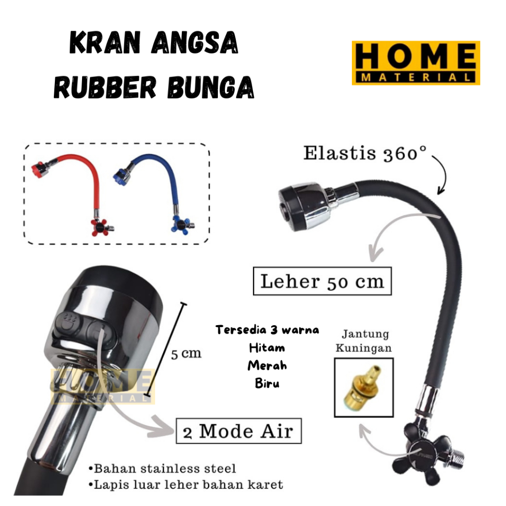 Kran Angsa Fleksibel Karet Warna Cuci Piring Dapur Kran Bebek Leher Panjang Kran Ruber BungaPipa