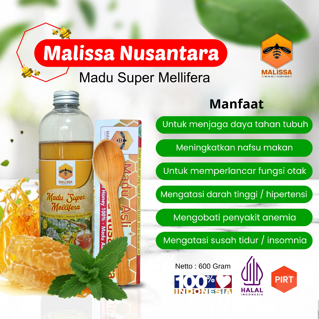 

Madu Multiflora Super Natural Raw Honey | Madu Asli Multiflora Original 600Gr | Madu Malissa Multiflora