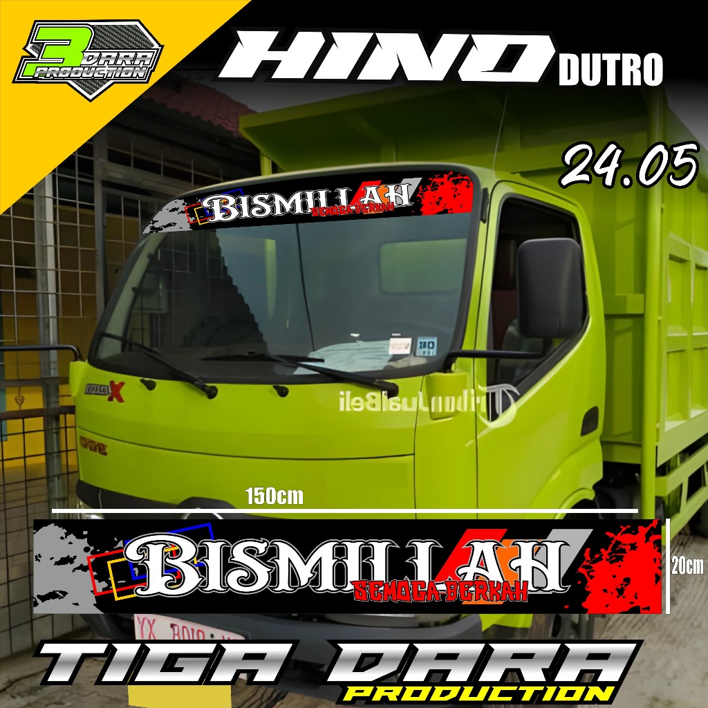 (COD) TERBARU STIKER BISMILLAH KACA DEPAN TRUK HINO DUTRO DESAIN SIMPEL KODE 24.05