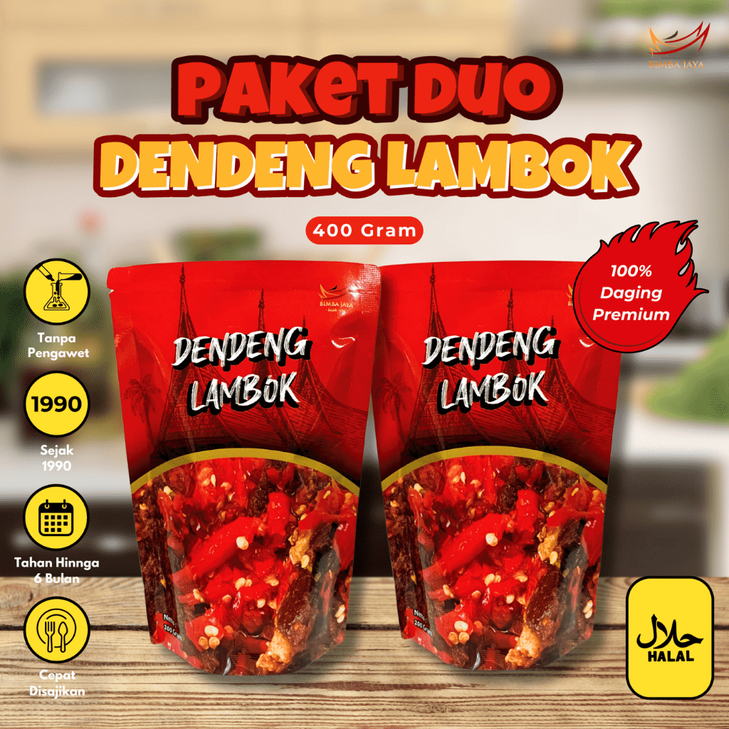 

PAKET DUO Dendeng Balado Lambok Daging Sapi Padang Pedas Basah Siap Makan Bimba Jaya Kemasan 200 gr