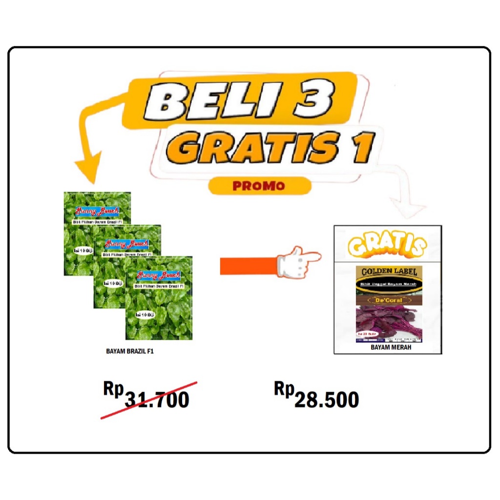 B3G1 Beli 3 Bibit Pilihan Bayam Brazil F1 | Biji Bibit Spinach Brazil F1 GRATIS 1 Bibit Unggul Bayam