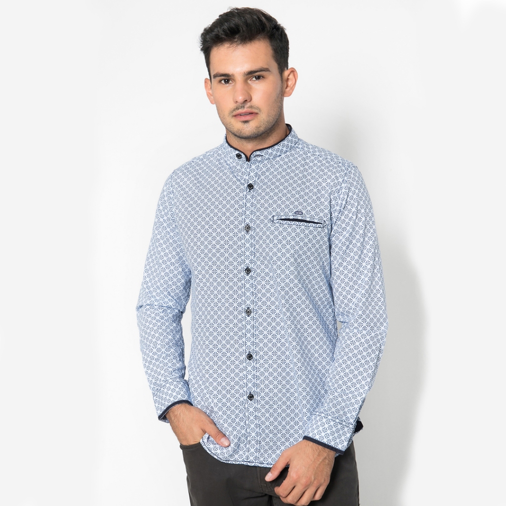 LGS - Kemeja Casual Pria Lengan Panjang Warna Biru Full Motif Slim Fit - JSH.392.S932F.741.C-L/S