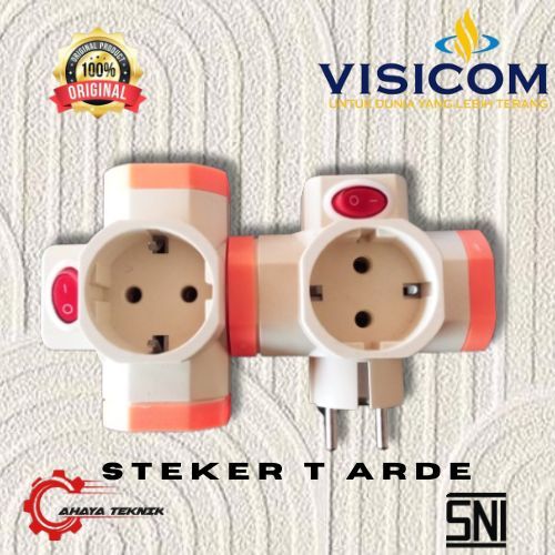 Steker T Arde Visicom  Cabang 3 Lubang Colokan Listrik SNI Sockets